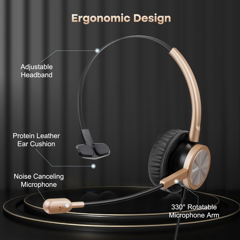 MAIRDI Telephone Headset with RJ9 for Cisco Phone Call Center Headset with Noise Cancelling Microphone with Extra 3.5mm Connector for Mobiles - Image 5